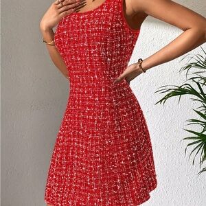 Elegant Red Tweed Dress